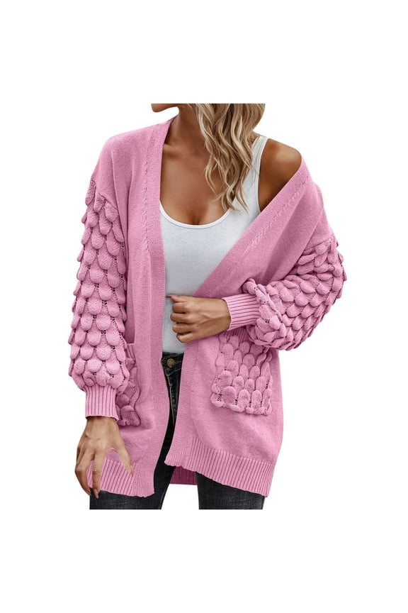 Womens Crochet Cardigan Sweater Boho Solid Color Oversized Fall Winter Open Front Outwear