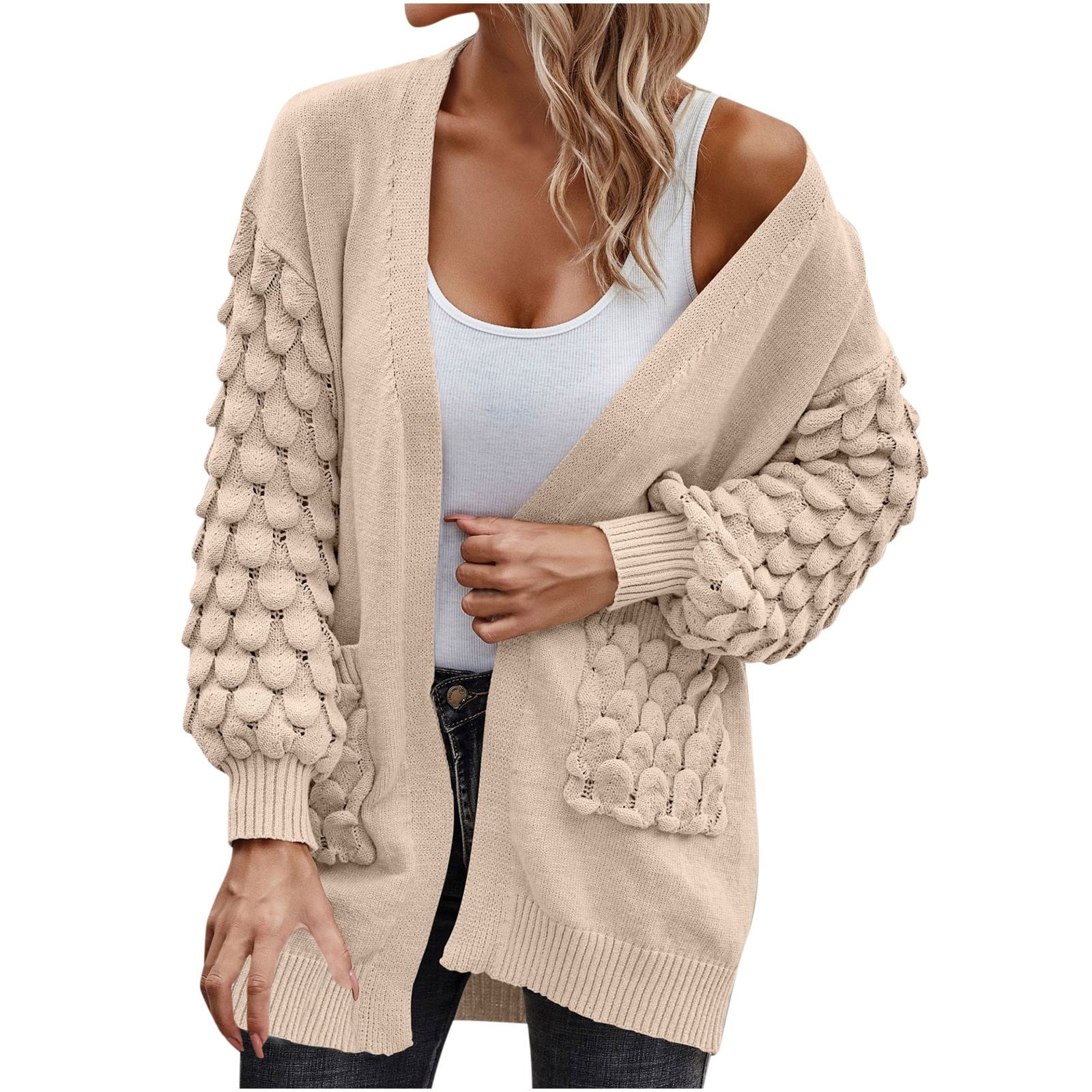 ShomPort Womens Crochet Cardigan Sweater Boho Solid Color