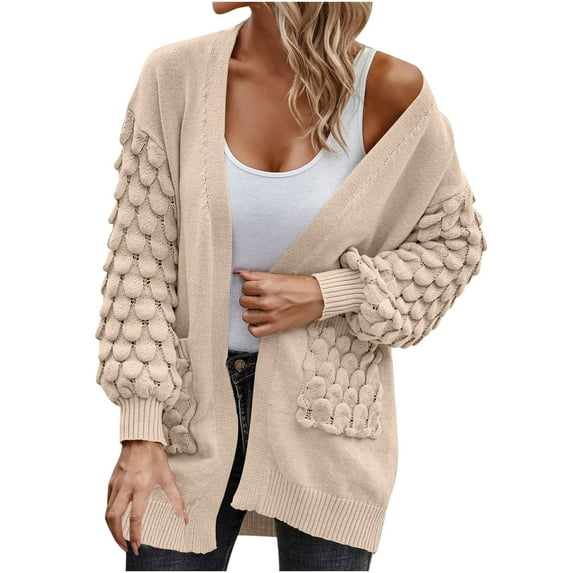 ShomPort Womens Crochet Cardigan Sweater Boho Solid Color Oversized Fall Winter Open Front Outwear