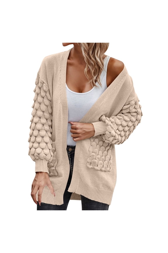 Womens Crochet Cardigan Sweater Boho Solid Color Oversized Fall Winter Open Front Outwear