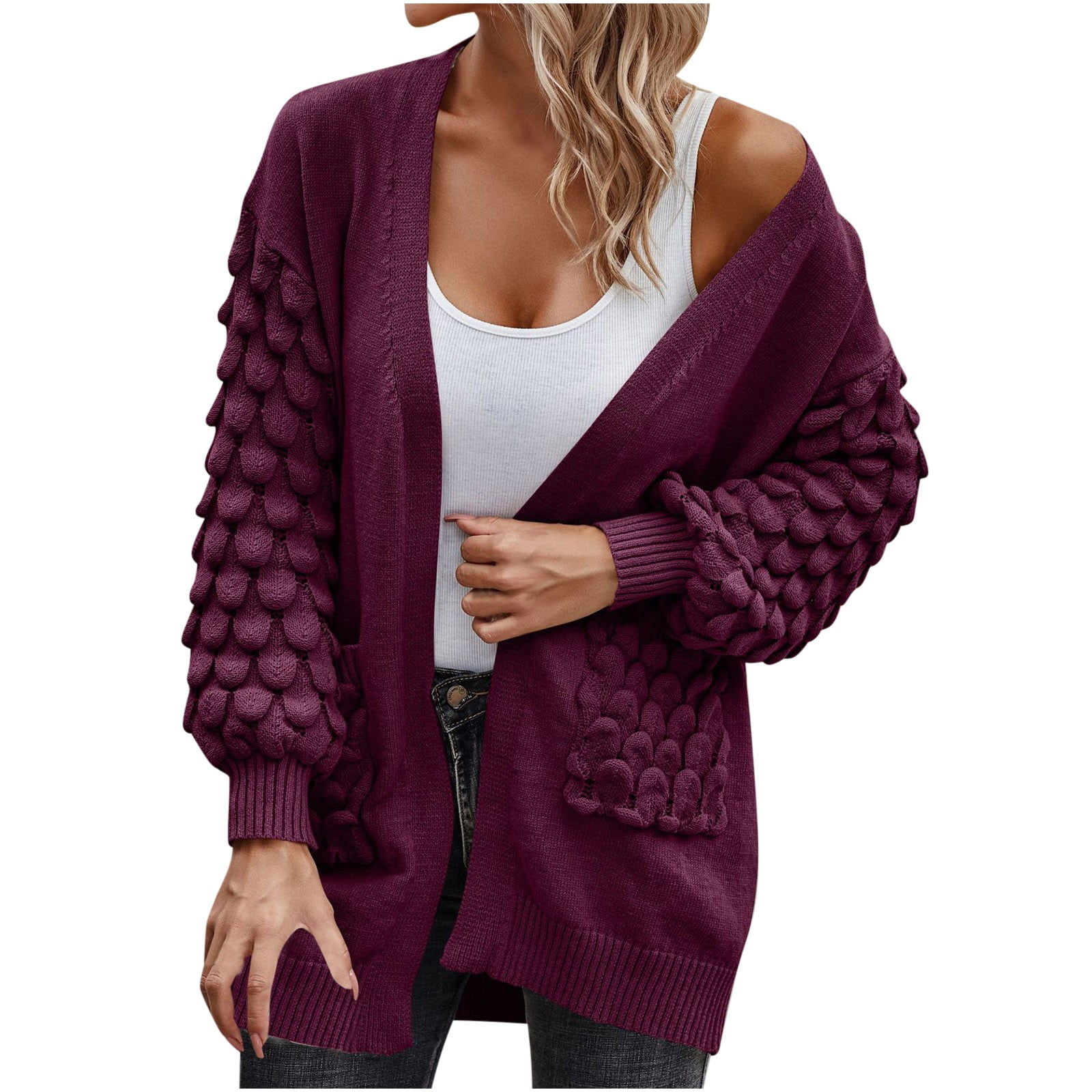 ShomPort Womens Crochet Cardigan Sweater Boho Solid Color