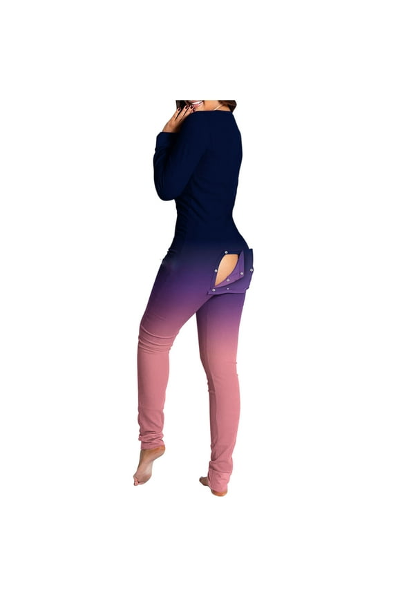 Womens Fall Tie-Dye Jumpsuit Long Sleeve Ribbed Romper V Neck Buttons Workout Yoga Rompers