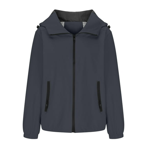 ShomPort Womens Fall Zip up Hooded Jackets Casual Long Sleeve Solid Color Coat with Zipper Pockets