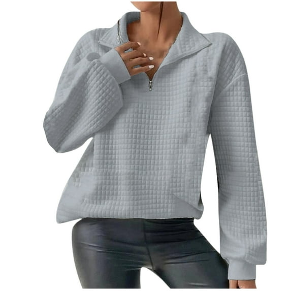 ShomPort Womens Fall Casual Loose Sweatshirt, Quarter Zipper Pockets Pullover Sweatshirts for Women