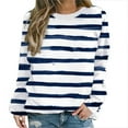 thumbnail image 1 of ShomPort Womens Fall Casual Sweatshirt Long Sleeve Cute Pullover Crewneck Striped Tunic Tops, 1 of 5