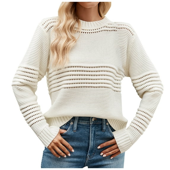 ShomPort Womens Fall Fashion Sweaters Long Sleeve Crew Neck Solid Color Knitted Pullover Jumper