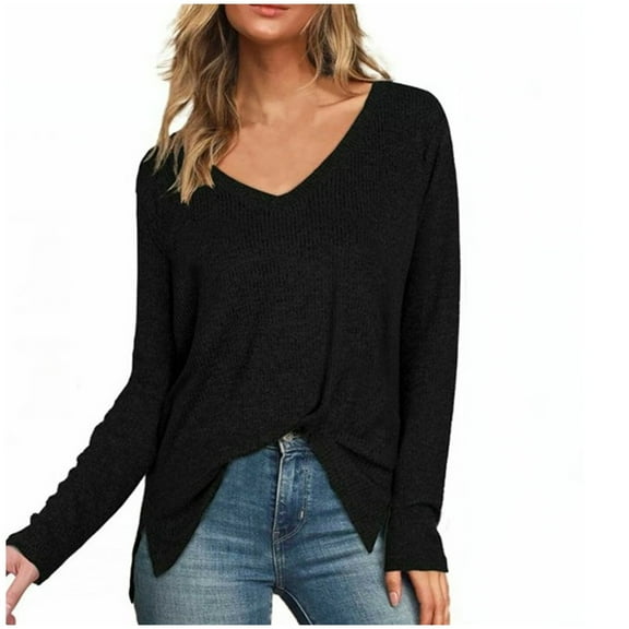 ShomPort Womens Fall Fashion Trendy V-Neck Long Sleeve Pullover Tops Dressy Casual Cute Tunic Blouses