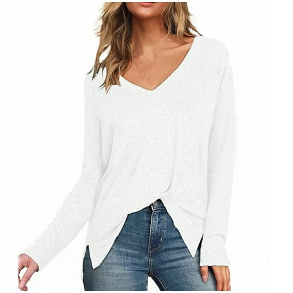 ShomPort Womens Fall Fashion Trendy V-Neck Long Sleeve Pullover Tops Dressy Casual Cute Tunic Blouses