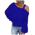 thumbnail image 1 of ShomPort Womens Fall Fashion Long Sleeve One Shoulder Tops Solid Color Lantern Long Sleeve Blouse Shirt, 1 of 5
