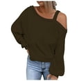 thumbnail image 1 of ShomPort Womens Fall Fashion Long Sleeve One Shoulder Tops Solid Color Lantern Long Sleeve Blouse Shirt, 1 of 5