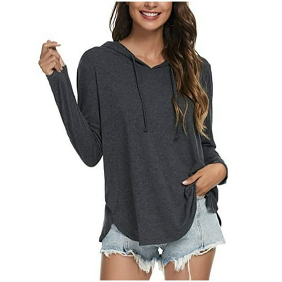 ShomPort Womens Fall Lightweight Drawstring Hoodies Comfy Long Sleeve Solid Color Sweatshirt Tracksuit