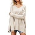 thumbnail image 1 of ShomPort Womens Fall Long Sleeve Oversized Sweater Ribbed Knit V-Neck Pullover Jumper Top, 1 of 7