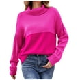 thumbnail image 1 of ShomPort Womens Fall Long Sleeve Turtleneck Casual Color Block Knitted Pullover Sweater Jumper Tops, 1 of 8