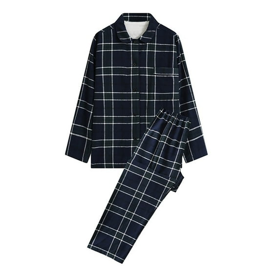 ShomPort Womens Fall Pajamas Two Piece Lounge Outfits Casual Long Sleeve Button up Plaid Shirt and Pants Sleepwear Set