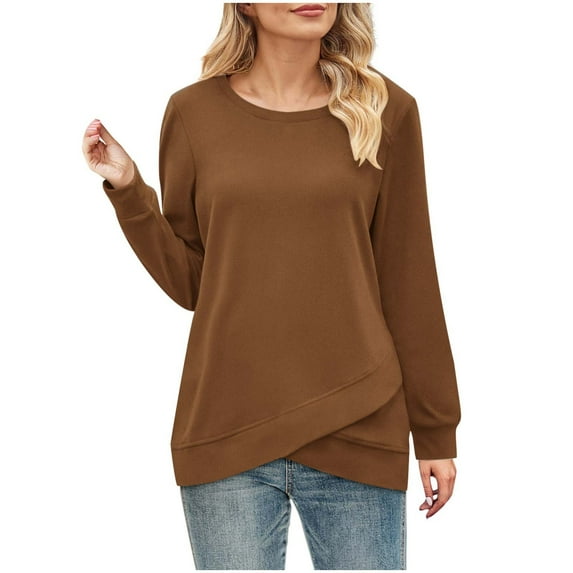 ShomPort Womens Fall Sweatshirts Long Sleeve Round Neck Asymmetric Double Side Fleece Warm up Casual Pullover Tops