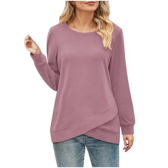 ShomPort Womens Fall Sweatshirts Long Sleeve Round Neck Asymmetric Double Side Fleece Warm up Casual Pullover Tops