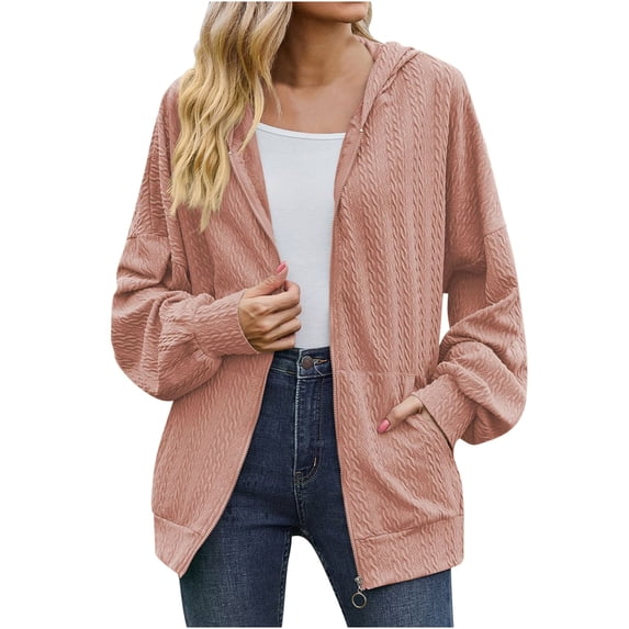 ShomPort Womens Fall Zip up Cardigan Casual Long Sleeve Hoodie Sweatshirt Hooded Jacket with Pocket