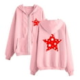 thumbnail image 1 of ShomPort Womens Fleece Full-zip Hoodie Oversized Long Sleeve Star Printed Pocket Fall Casual Drawstring Sweatshirts, 1 of 3