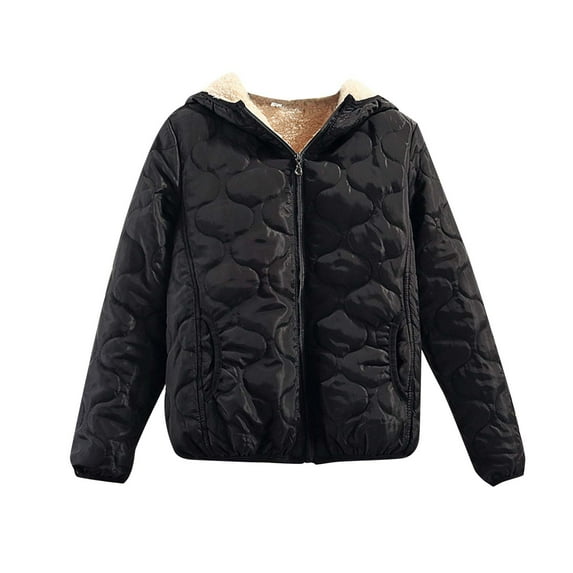 ShomPort Womens Fleece Lined Quilted Jacket Long Sleeve Solid Color Zip up Jacket Loose Comfy Warm Coat (Black)