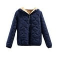 thumbnail image 1 of ShomPort Womens Fleece Lined Quilted Jacket Long Sleeve Solid Color Zip up Jacket Loose Comfy Warm Coat (Navy), 1 of 4