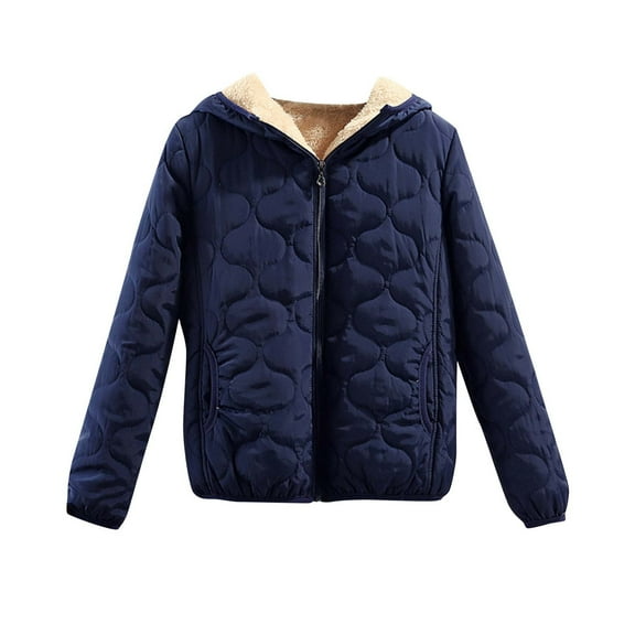 ShomPort Womens Fleece Lined Quilted Jacket Long Sleeve Solid Color Zip up Jacket Loose Comfy Warm Coat (Navy)
