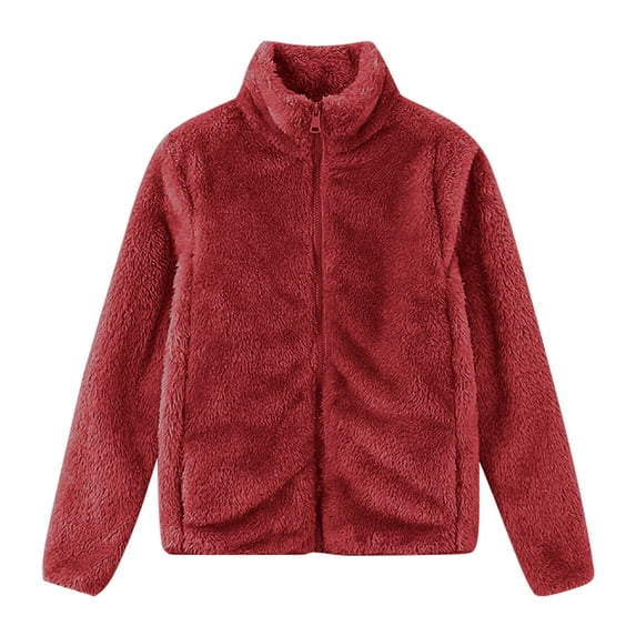 ShomPort Womens Fuzzy Fleece Jacket Zip up Stand Collar Solid Color Winter Warm Cozy Sweatshirt