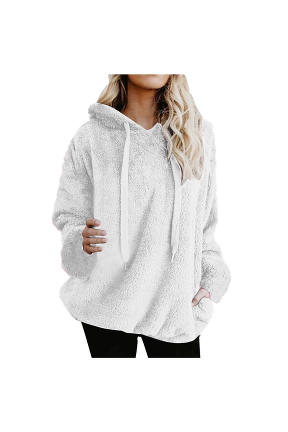 Womens Fuzzy Hoodies Cozy Oversized Hooded Pullover Fleece Sweater With Pockets Sport Athletic Sweatshirt