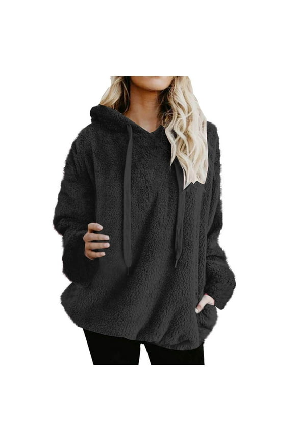Womens Fuzzy Hoodies Cozy Oversized Hooded Pullover Fleece Sweater With Pockets Sport Athletic Sweatshirt