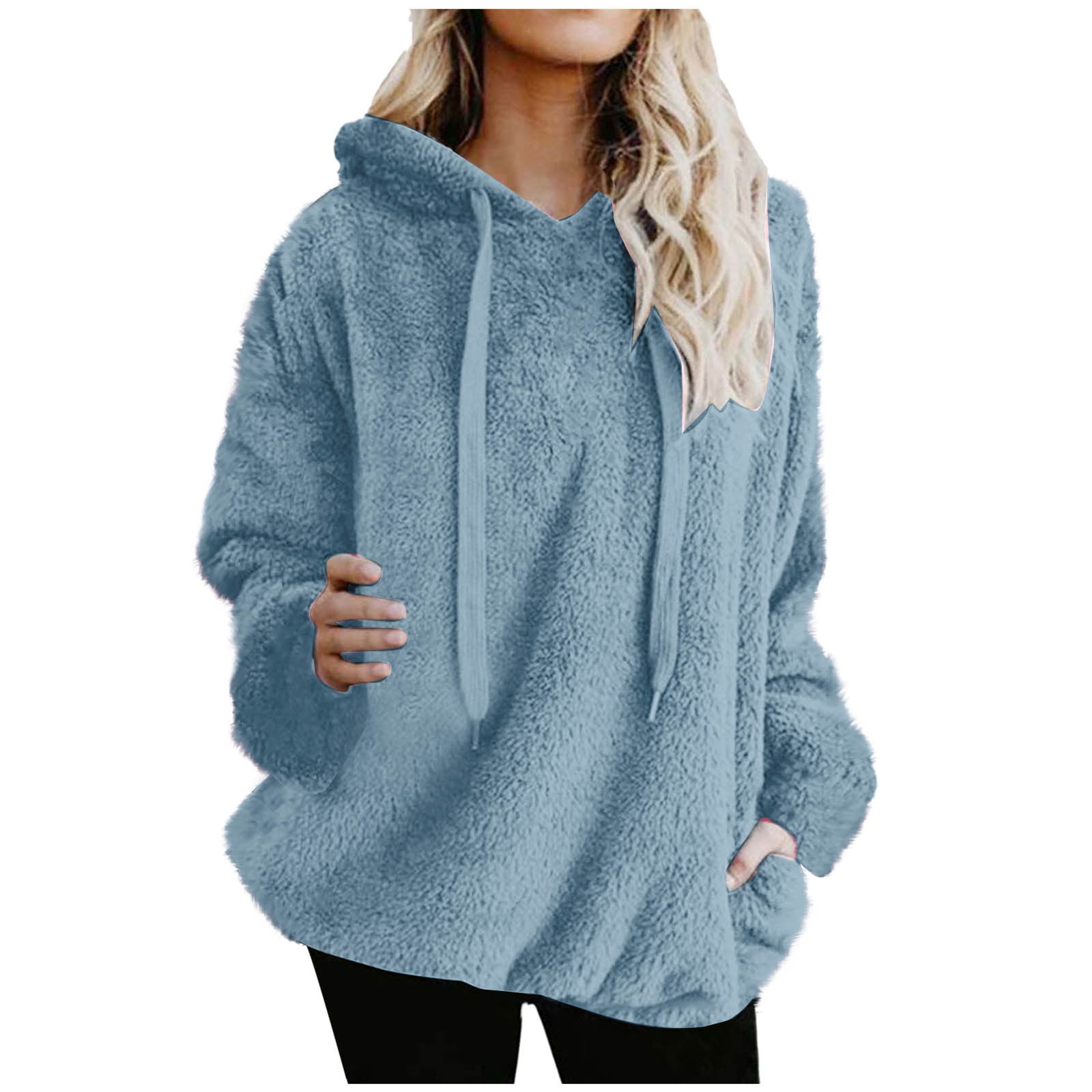 ShomPort Womens Fuzzy Hoodies Cozy Oversized Hooded Pullover