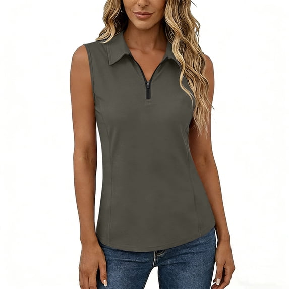 ShomPort Womens Golf Shirts 1/4 Zip Collared Sleeveless Sun Protection Athletic V-Neck Summer Tennis Tops