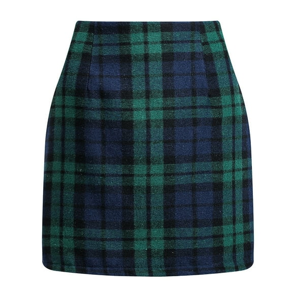 ShomPort Womens High Waist Plaid Skirt Bodycon Pencil Mini Skirts Fall Casual Cotton Linen Skirt