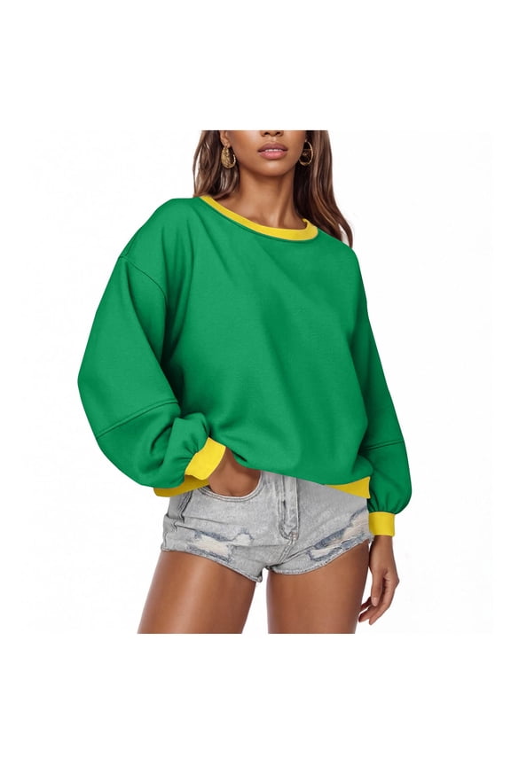 Womens Hoodies Patchwork Long Sleeve Drop Shoulder Loose Fitted Comfort Sports Sweatshirt