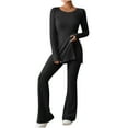 thumbnail image 1 of ShomPort Womens Knit Pajamas Sets Loungewear Two-Piece Sleepwear Casual Pjs Tops and Wide Leg Ribbed Pants (Black), 1 of 7