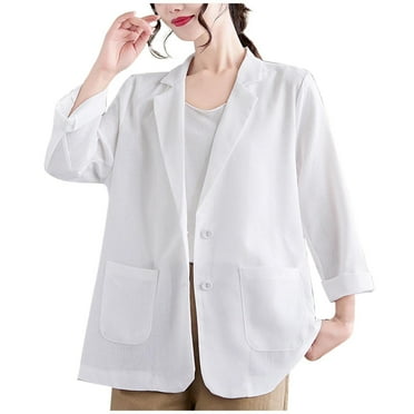 ShomPort Womens Long Sleeve Blazer Plaid Jacket Open Front Work Office Blazer Buttons Jacket with Pockets