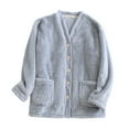 thumbnail image 1 of ShomPort Womens Long Sleeve Pajamas Fleece V-Neck Button Thick Homewear Fall Winter Solid Color Daily Sleepwear with Pockets, 1 of 7
