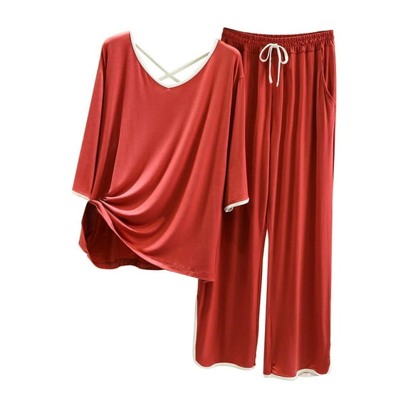 ShomPort Womens Long Sleeve Pajamas Sets Casual Solid Color Sleepwear Set 2 Piece Nightwear Sets