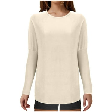 ShomPort Womens Long Sleeve Round Neck Shirts Fall Casual Basic Tee Solid Color Tops Soft Comfy Base Shirt
