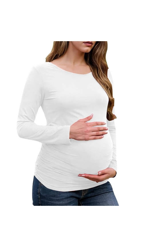 Womens Maternity Shirts Long Sleeve Fall Winter Layering Tops Slim Comfy Basic Undershirts Pregnancy Tees