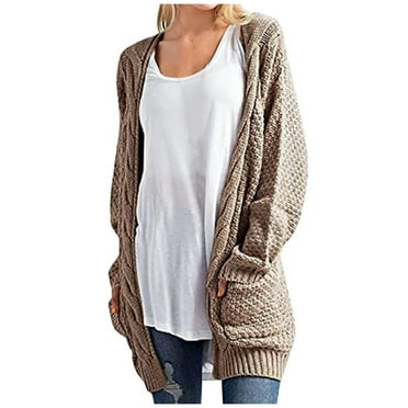ShomPort Womens Mid-Length Sweater Cardigan Long Sleeve Knit Cardigans Loose Fall Winter Coat with Pockets