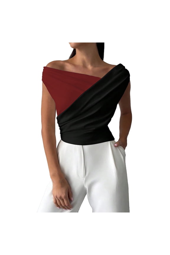 Womens Off Shoulder Wrap Tank Tops Ruched Lightweight Stretchy Slim Sleeveless Vest Elegant Going Out Evening T-Shirt