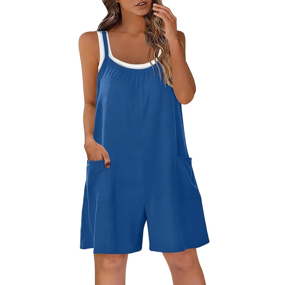 ShomPort Womens Overall Shorts with Pockets Summer Casual Sleeveless Loose Spaghetti Strap Jumpsuit Shorts Beach