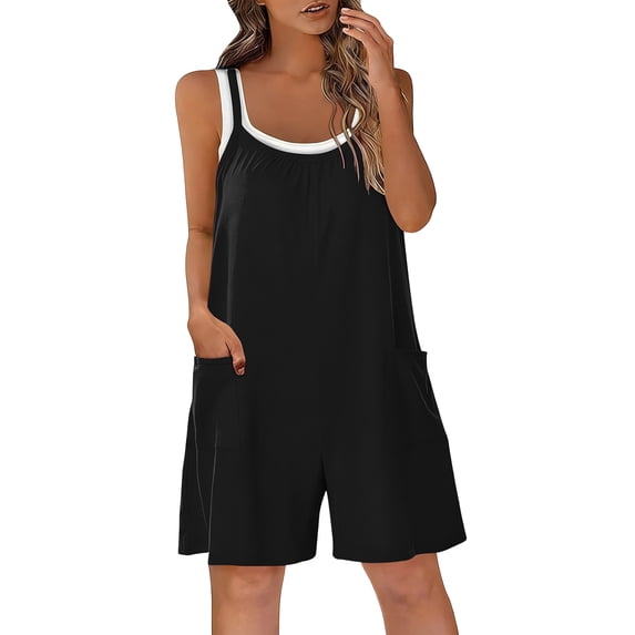 ShomPort Womens Overall Shorts with Pockets Summer Casual Sleeveless Loose Spaghetti Strap Jumpsuit Shorts Beach