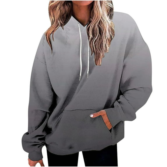 ShomPort Womens Oversized Sweatshirts Gradient Color Fleece Hoodies Long Sleeve Pullover with Pocket (Gray 58)