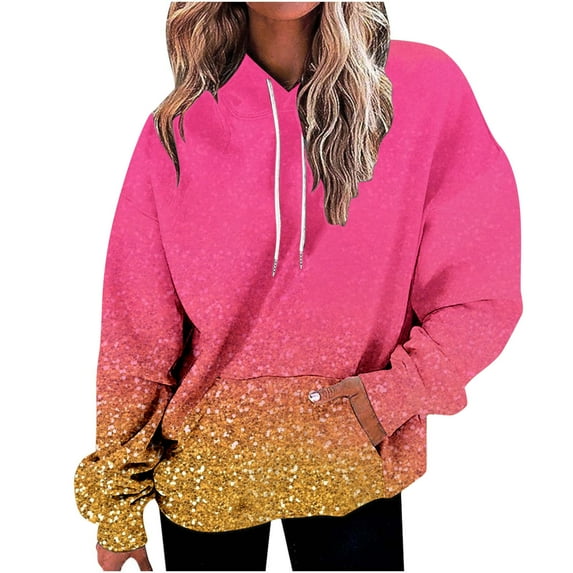 ShomPort Womens Oversized Sweatshirts Gradient Color Fleece Hoodies Long Sleeve Pullover with Pocket (Hot Pink 68)