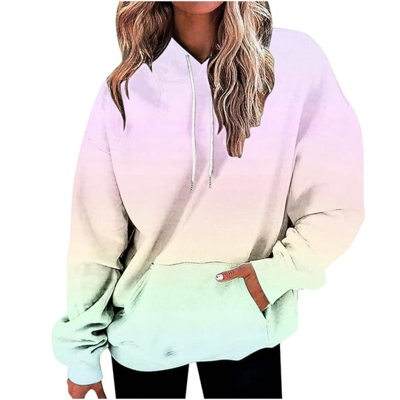 ShomPort Womens Oversized Sweatshirts Gradient Color Fleece Hoodies Long Sleeve Pullover with Pocket (White 63)
