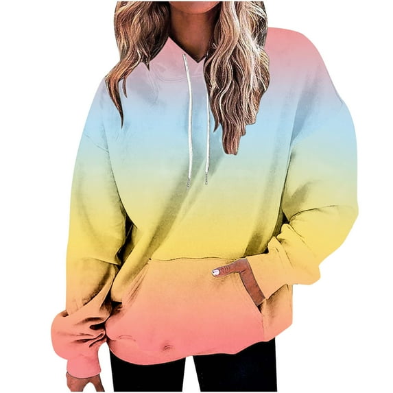 ShomPort Womens Oversized Sweatshirts Gradient Color Fleece Hoodies Long Sleeve Pullover with Pocket (Yellow 71)