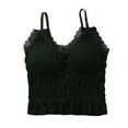thumbnail image 1 of ShomPort Womens Padded Crop Tops Adjustable Straps U-Neck Sleeveless Ruffle Lace Trim Comfy Pajamas Cute Breathable Nightwear, 1 of 4