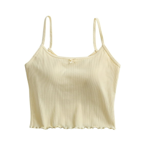 ShomPort Womens Pajamas Lace Solid Color Front Bow Knot Cotton Crop Tank Tops Soft Fixed Cup Padded Lightweight Nightwear