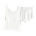 thumbnail image 1 of ShomPort Womens Pajamas Set Basic Tank Tops Ruffle Trim Thin Straps Solid Color Nightwear Lightweight Everyday Sleepwear, 1 of 4