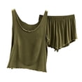 thumbnail image 1 of ShomPort Womens Pajamas Set Basic Tank Tops Ruffle Trim Thin Straps Solid Color Nightwear Lightweight Everyday Sleepwear, 1 of 4
